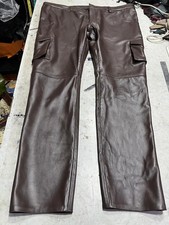 Mens Brown Color Biker Leather Pant Real Lambskin Leather Premium Cargo Pant 34