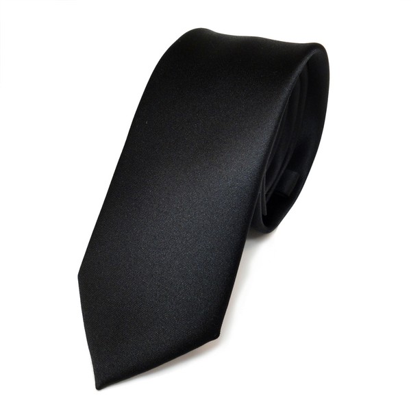 Schmale Tigertie Satin Krawatte Schwarz Uni 100 % Polyester Schlips Binder Tie-image