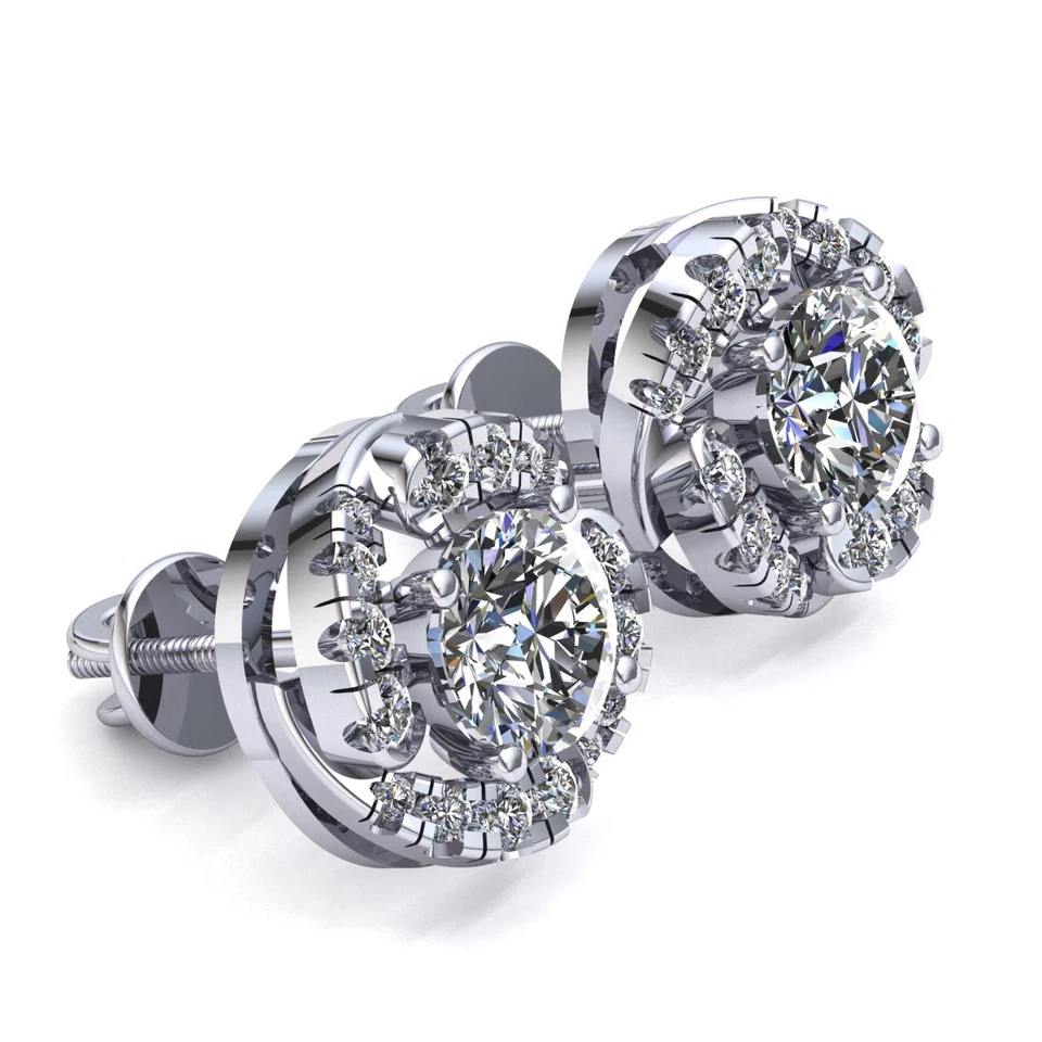 Aretes de oro de 10 quilates con halo solitario de diamantes de corte redondo genuinos de 0,50 quilates para damas Foto 2 de 4