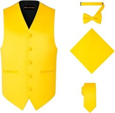 4-Piece Mens Formal Tuxedo Vest Set with Necktie Bow Tie Handkerchief for Suit