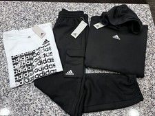NWT ADIDAS BOY'S 3 pc SET WHITE SHORT SLEEVE BLACK HOODIE CARGO JOGGERS L 14-16