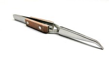 Fiber Grip Tweezers Cross Lock Bent Tip Self Closing Locking Tweezer 4-1/2"