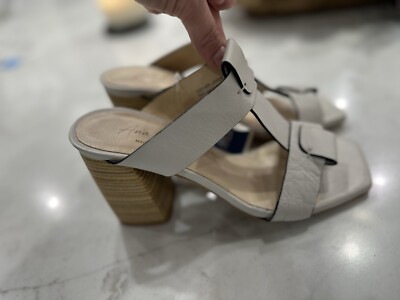 ANA PALMA T-Band Leather Heeled Sandals Cream Women's 7/37