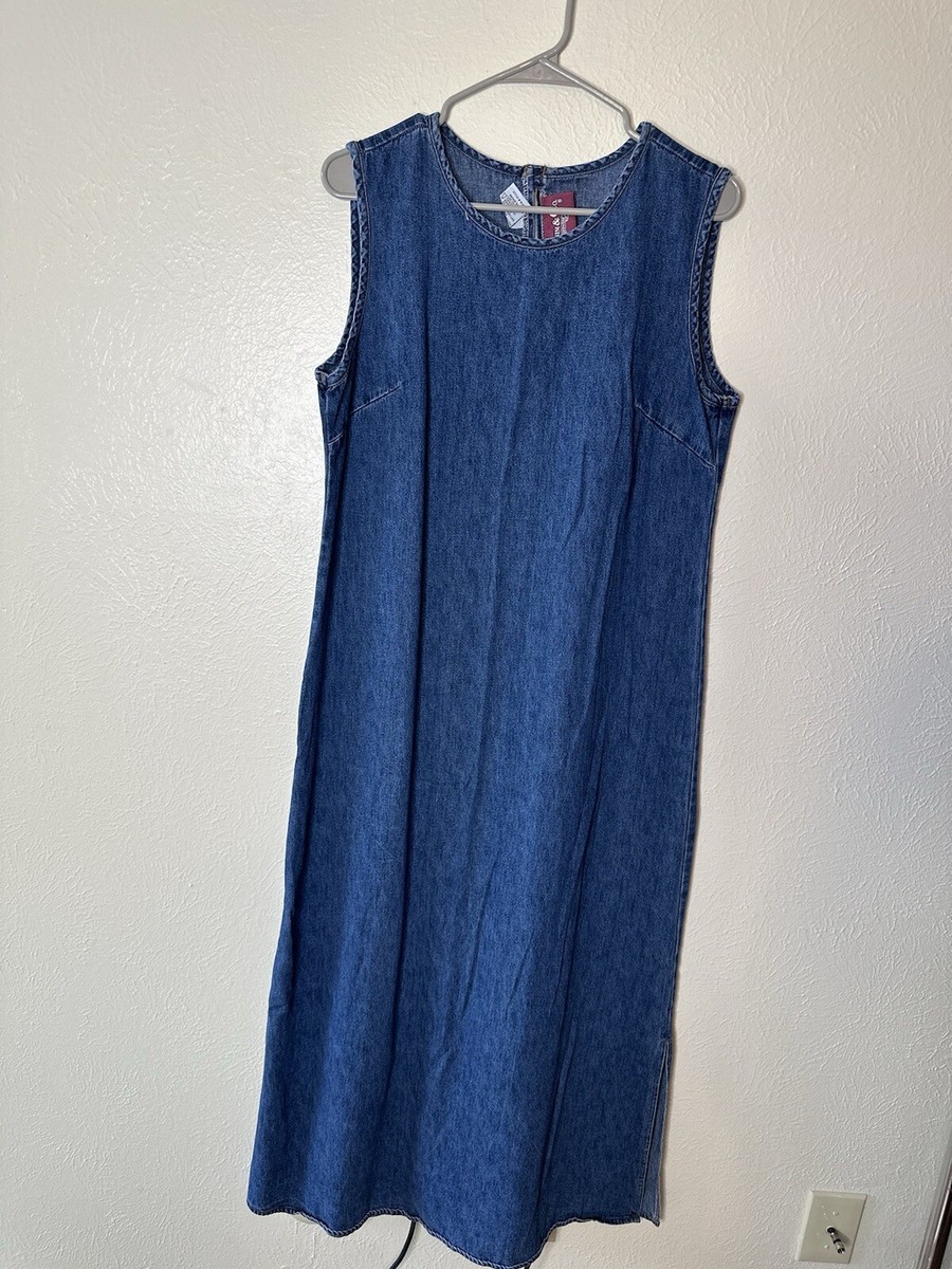 modest denim jumper dress Billy T Women's Chambray Overall Maxi Dress - Blue - Size L