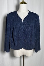 Alex Evenings Women Jacket Cardigan Glitter Formal 20W Blue Sparkle 3/4 Sleeve