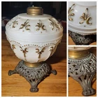 Gorgeous Antique milk glass gold trim oil lamp Oil lamp font Base