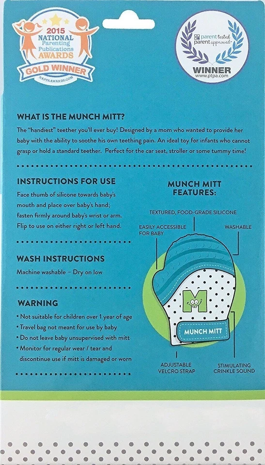 Munch Mitt Teething Mitten that Stays on Baby's Hand. Malarkey Kids Crinkle NWOT - Image 3 of 4