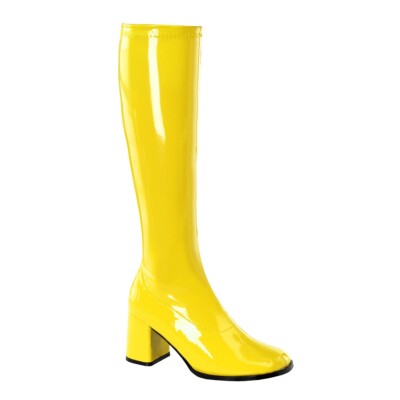 Pleaser Funtasma Yellow Stretch Knee High Full Zipper Gogo Boots