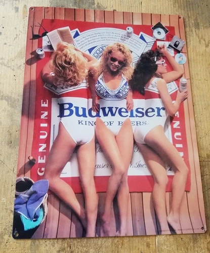 Budweiser beer classic girls on a towel decorative steel sign reproduction