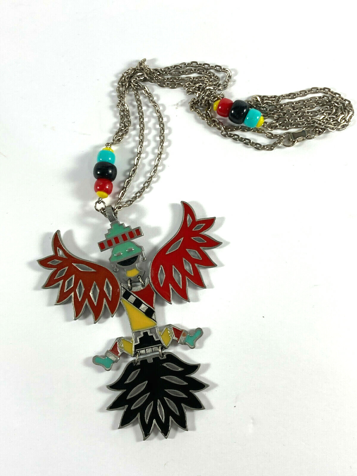 vtg Native American Indian Dancer Necklace pendant en… - Gem