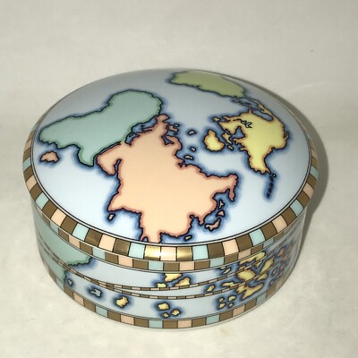 Vintage Tiffany & Co. World Map Design Porcelain Trinket Box