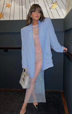 ZARA NWT $169 SKY BLUE WOMAN FW22 RHINESTONE MESH LONG DRESS