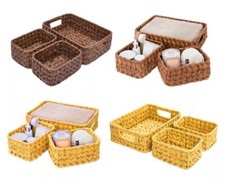 Handy Basket Woven Wicker Storage Basket Bathroom Set Of 3 Cloth Organizer tidy