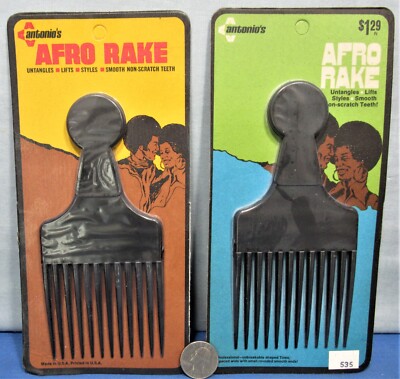 Afro Pik Rakes 1970 s ~ You Get Both ~ Sealed Factory Packages ~ Disco Era NOS