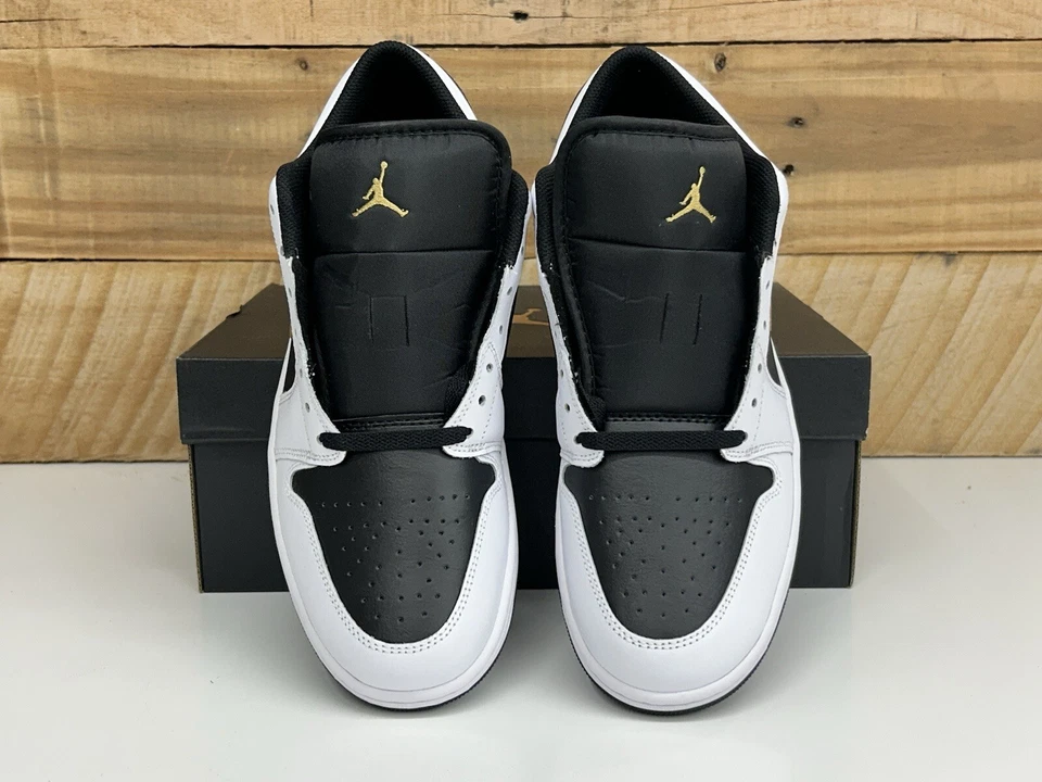 Nike Air Jordan 1 низкий «Металлический золотой свуш» черный белый (553558 172) новые мужские - Изображение 3 из 4