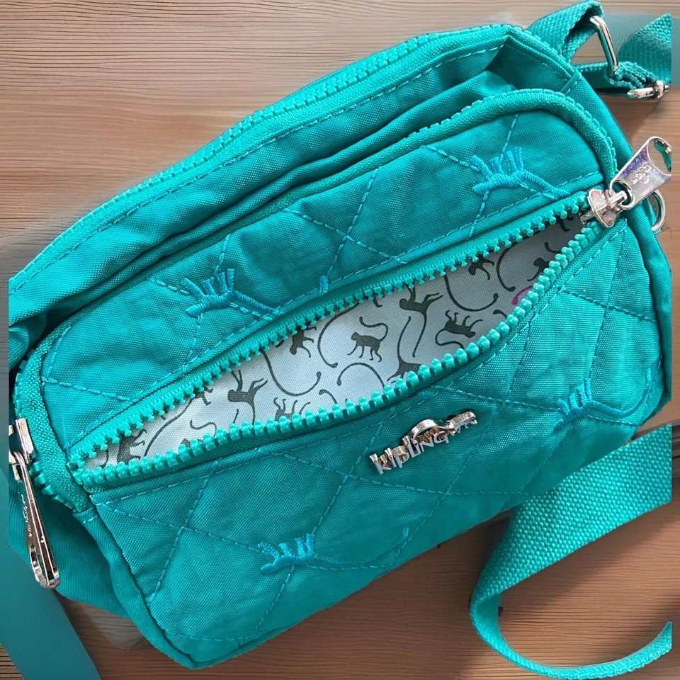 Kipling Bandolera Acolchada Bolso Cartera Bolso de Mano BAZLEY Nylon Verde Azulado Foto 4 de 4