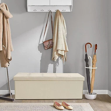 Banco otomano de almacenamiento plegable reposapiés taburete marco MDF tapa crema 43" Foto 3 de 4