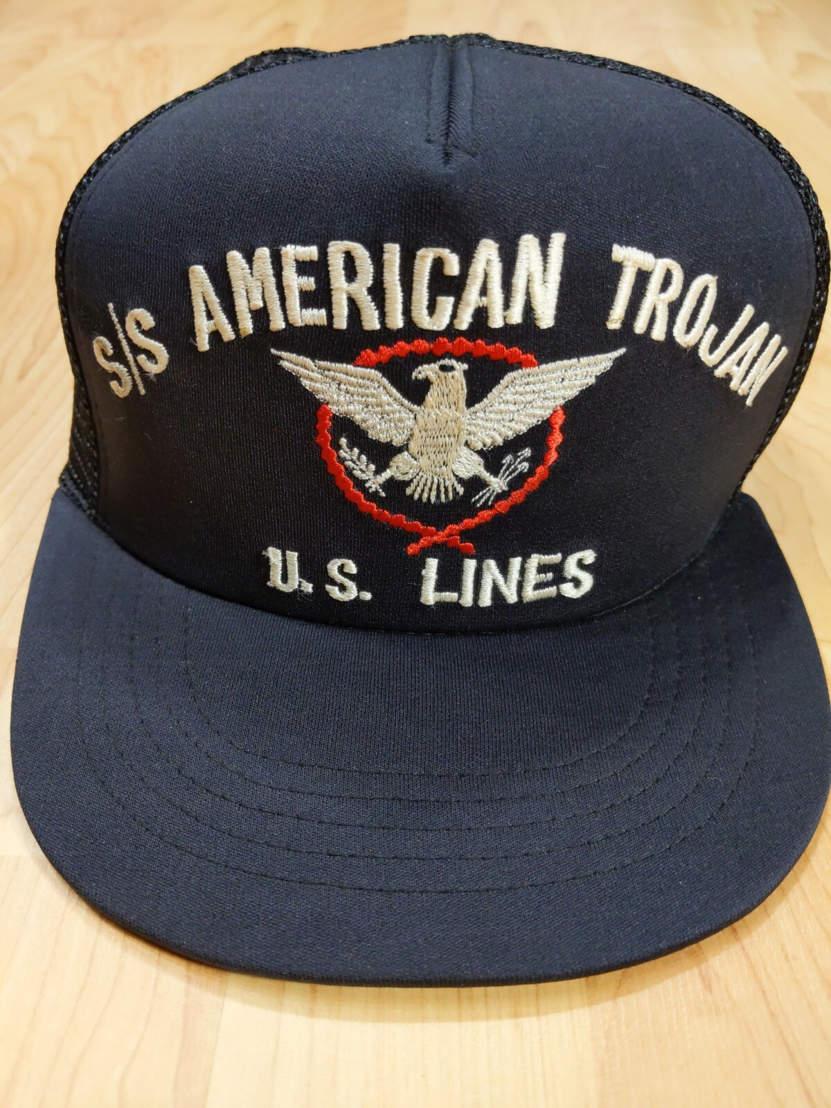 Vintage Trucker Hat SnapBack Flat S/S American Trojan U.S. Lines Eagle rare hat