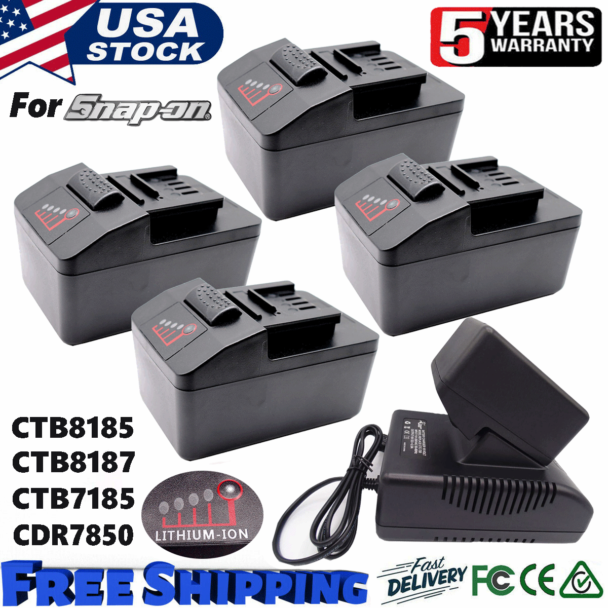 Batteria Agli Ioni Di Litio 18V 4000mAh (72 Wh) - Sostituisce CTB7185, CTB8187 - Compatibile Con Snap On CT7850, CTL7850, CDR7850H