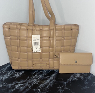 MICHAEL KORS Ivy Tote Bag & Wallet Woven Synthetic Leather 2pc Handbag AUTHENTIC
