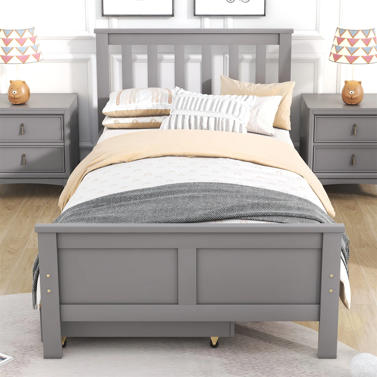 Grey wood bed frame full size deals