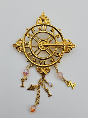 #ad #ad Vintage Kirk#x27;s Folly Sun Dial Gold Tone Brooch Dangle Charms $29.15