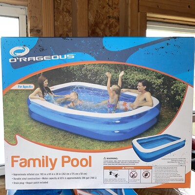 Inflatable Rectangular Pool ~9' Ft Kids Play Day Pool NEW