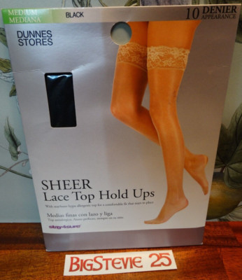 Hold Ups Sheer Lace Top 10 Denier  Dunnes Stores Black  Size M  FREEPOST