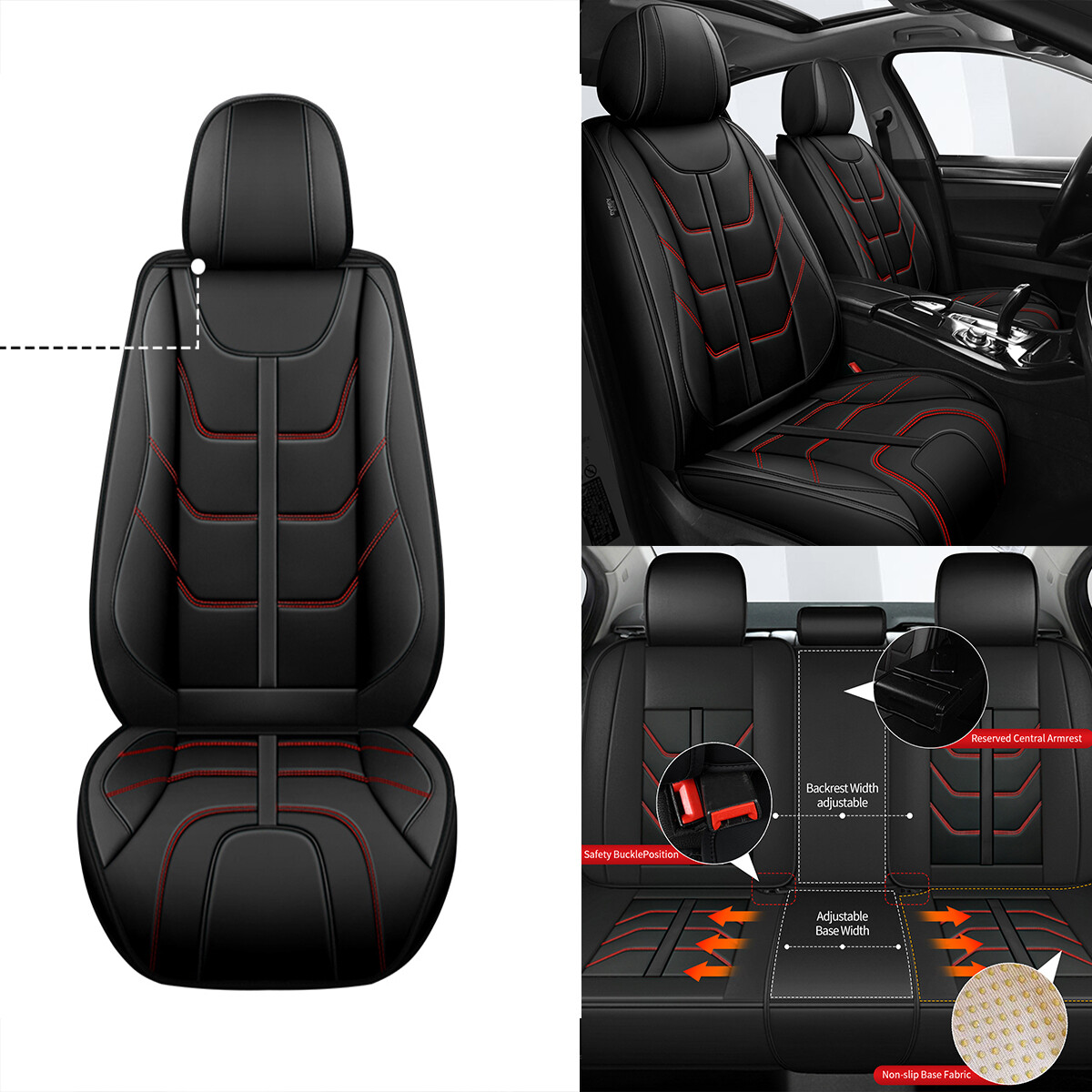 For Kia Soul 2010-2019 Faux Leather Front & Rear Car Seat Covers Pad Protector