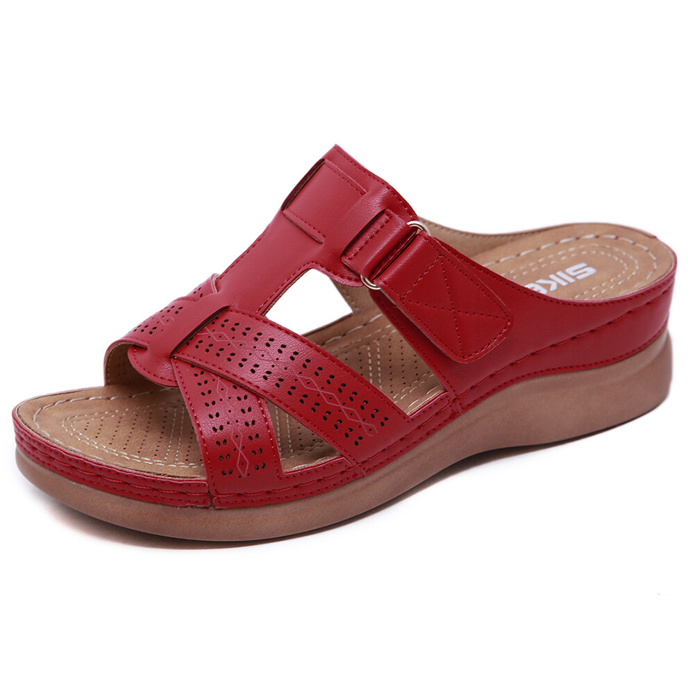 SAOLA Ciabatte donna suola spessa sandali con zeppa e plateau scavati (38 rosso)