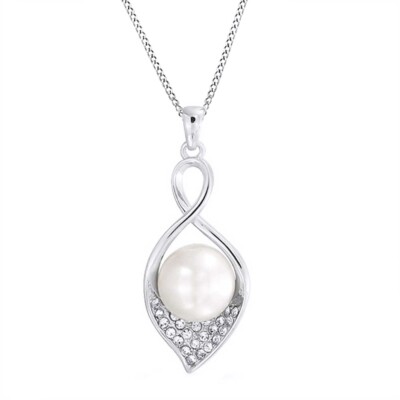 Calla Lily South Sea Shell Pearl Bridal Pendant Necklace w/Chain