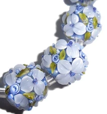 Handmade Lampwork Glass Flower Beads Raised Petals Blue 15 mm 4 Beads (#a33b)