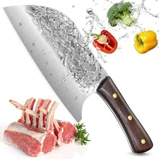 Handmade Forged Butcher Knife Heavy Duty Chef's Knife Carbon Steel Cleaver Knife