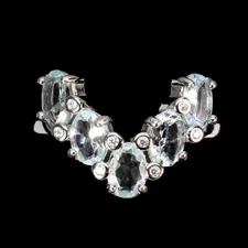 925 Sterling Silver Ring Oval Aquamarine 6x4mm Natural Gemstone Jewelry Size 6