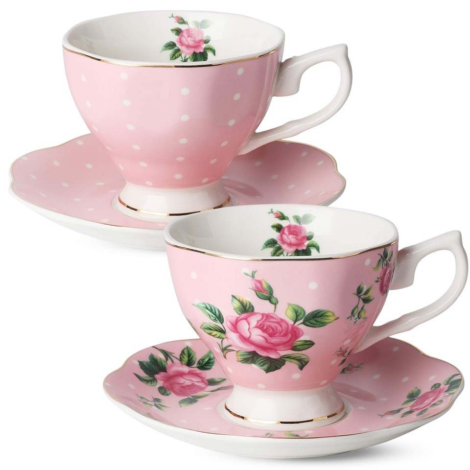 BTaT Floral Tea Set, Tea cups (8oz), Tea Pot (38oz), Creamer and Sugar