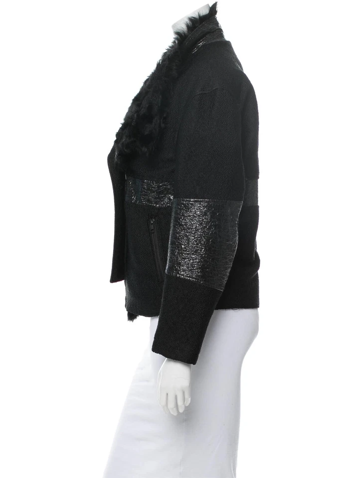 Chaqueta de moto Elizabeth and James negra con ribete de piel de cabra 120469 talla M Foto 2 de 4