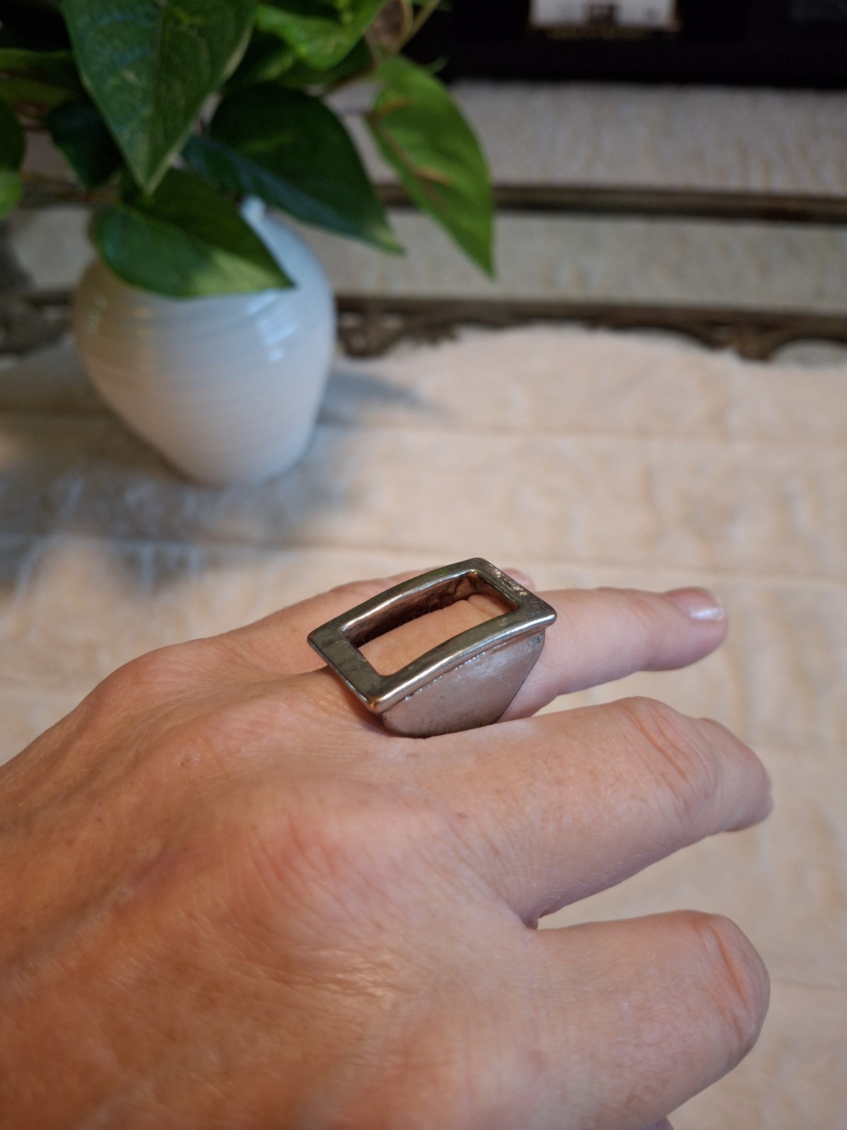 Large Rectangular Open Ring Solid Metal Statement… - image 2