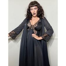 Vintage Black Olga Bodysilk 9297 Nightgown and Peignoir Set
