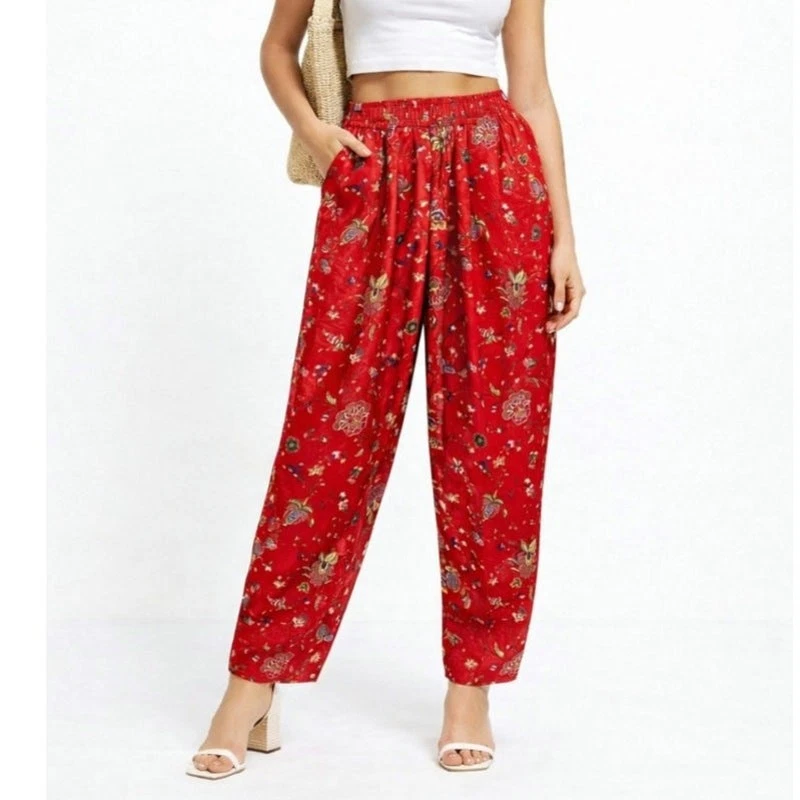 Pantalon Femme - Éte - Floral - Élastiqué - Taille Haute - Large