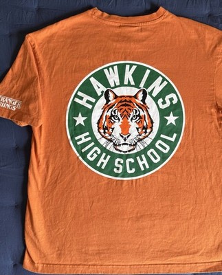 H&M x STRANGER THINGS Netflix ORANGE T-SHIRT Hawkins High School Tigers -small
