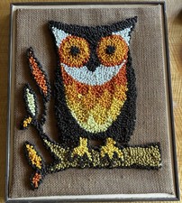 Latch Hook Vtg Owl Wall Hanging 1970  s Hip  Groovy Colors 21.5 By 17.5