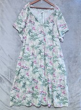 Wonderly Linen Blend White Floral Tiered Cottage Maxi Dress Size 4X Boho Prairie
