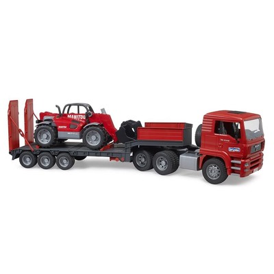 Bruder 02774 MAN TGA Tieflader mit Manitou Teleskoplader Baufahrzeug Baustelle