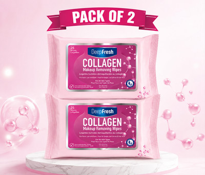 DeepFresh Collagen Makeup Removing Wipes-Pack Of 2-(25 Wipes Per Pack)