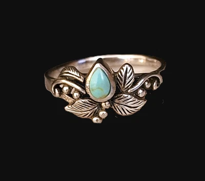 Vintage Navajo Ring 925 Silber Türkis Tropfen Blätter Indianerschmuck 17mm 53 - Bild 1 von 4