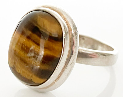 Sterling Silver Vintage Tiger Eye Cabochon Ring 925 Size US 8 AU P½