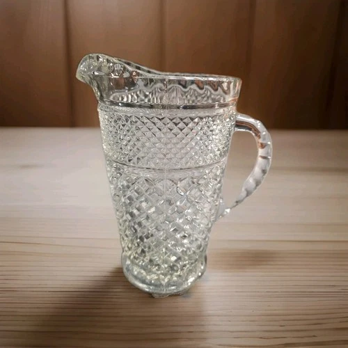 Vintage 1960's Wexford Cut Crystal Diamond Point Anchor Hocking Glass Pitcher