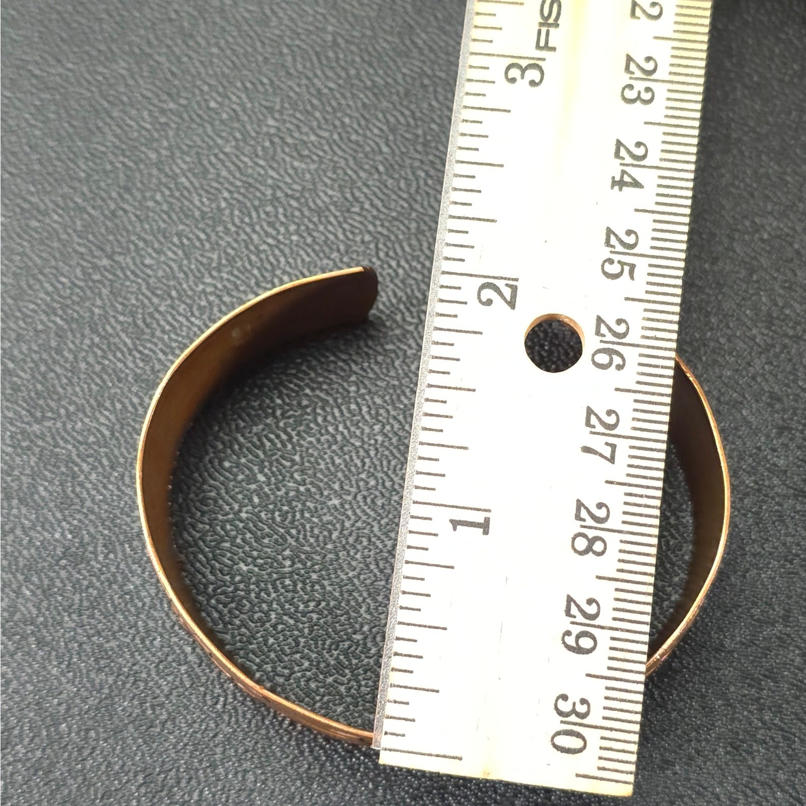 Vintage Unsigned Solid Copper Cuff Bracelet Embos… - image 8