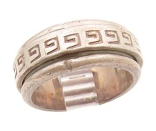925 Sterling Silver Vintage Ring Etched Greek Key Spinning Band Sz 8 RG34502