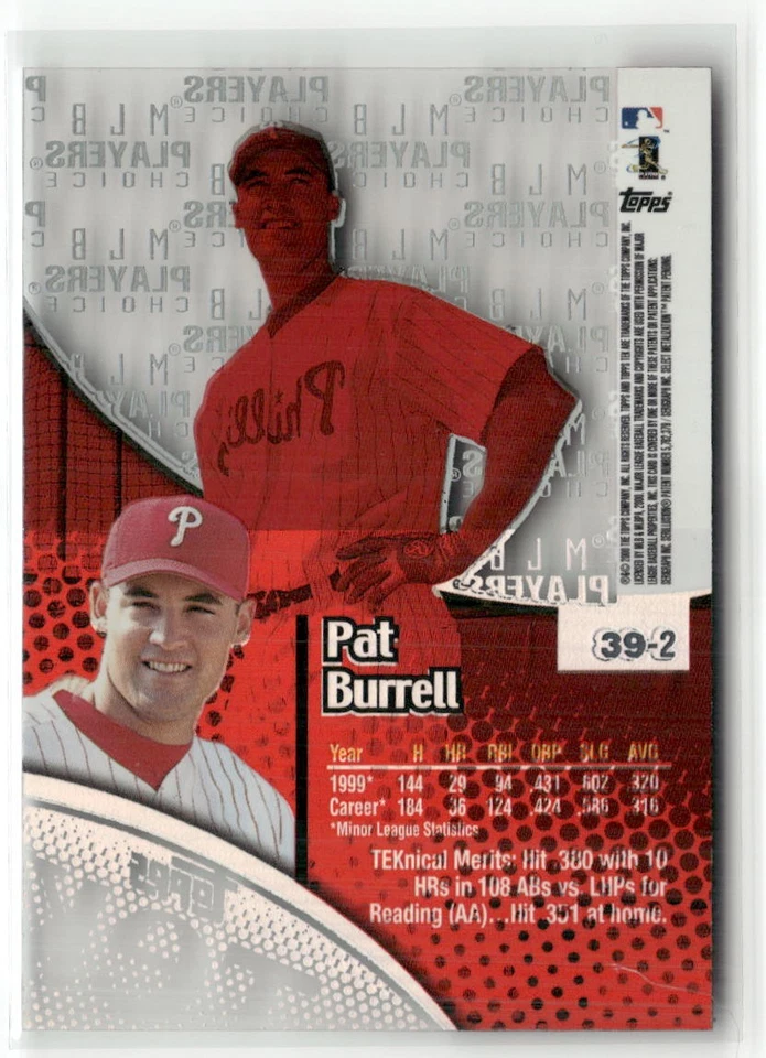 2000 Topps Tek #39-2 Pat Burrell Pattern 02 ☘️10M - Image 2 of 2
